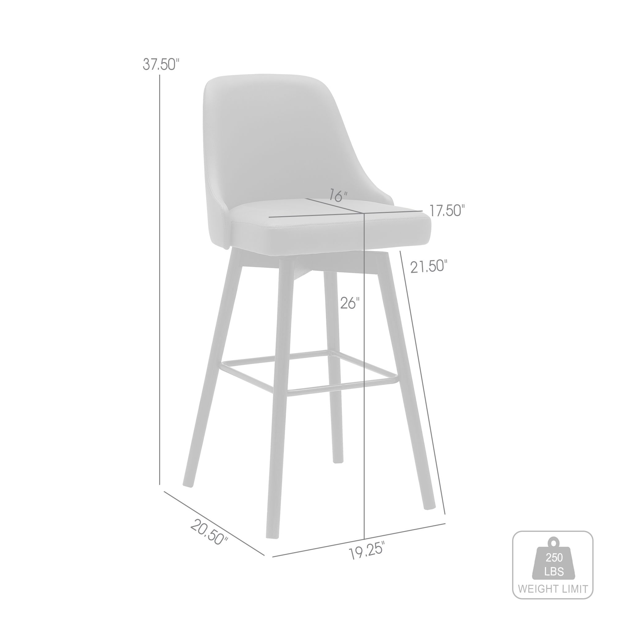 Sicily 26 in. Swivel Barstool in Black Wood and Grey Faux Leather