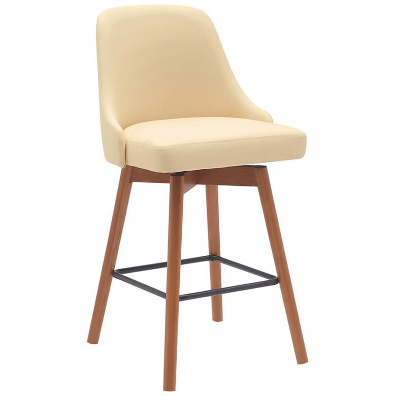 Image 1 Sicily 26 in. Swivel Barstool in Walnut Wood and Cream Faux Leather