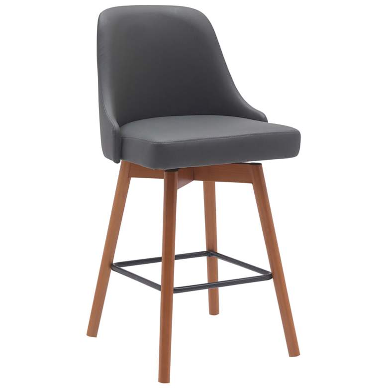 Image 1 Sicily 26 in. Swivel Barstool in Walnut Wood and Grey Faux Leather