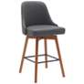 Sicily 26 in. Swivel Barstool in Walnut Wood and Grey Faux Leather