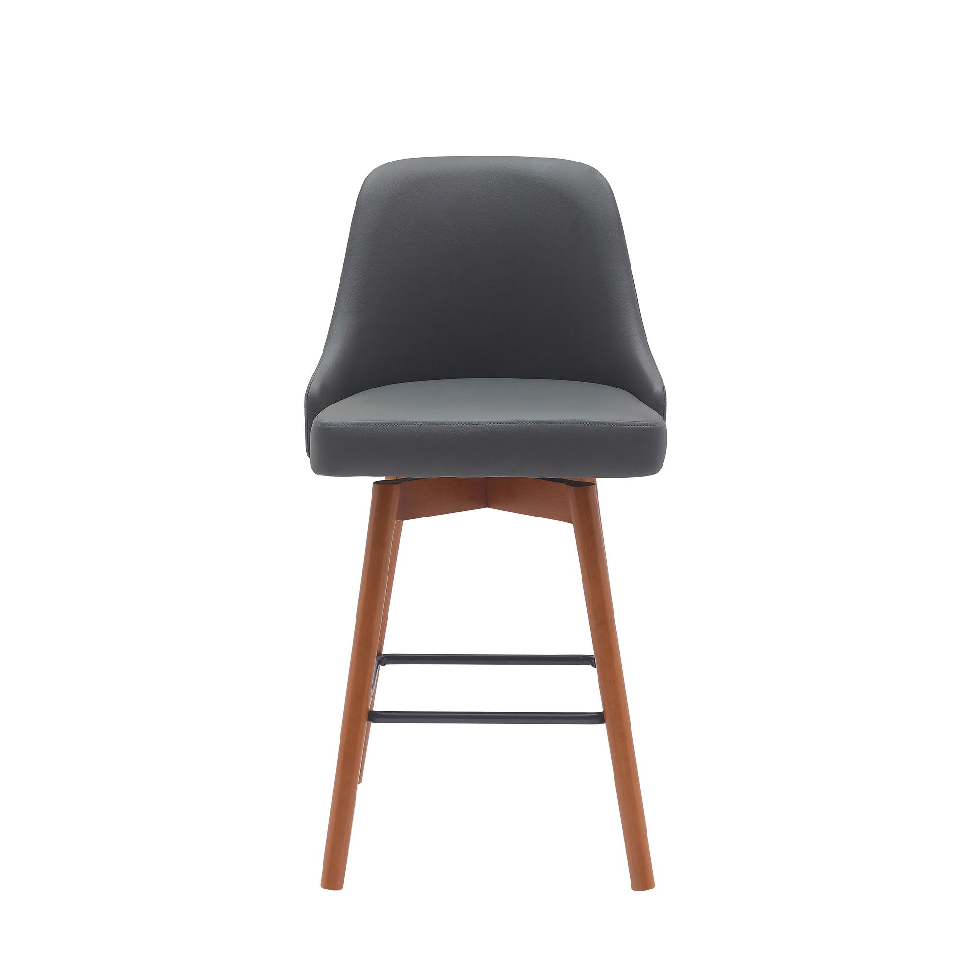 Image 3 Sicily 26 in. Swivel Barstool in Walnut Wood and Grey Faux Leather more views