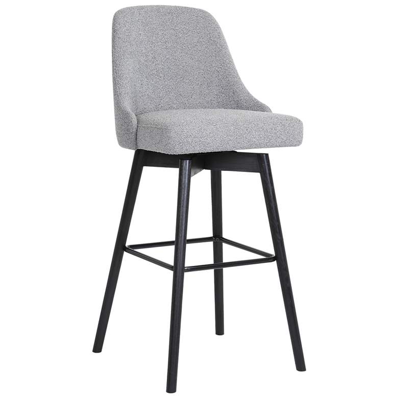 Image 1 Sicily 26 In. Swivel Counter Stool in Black Wood and Light Grey Fabric