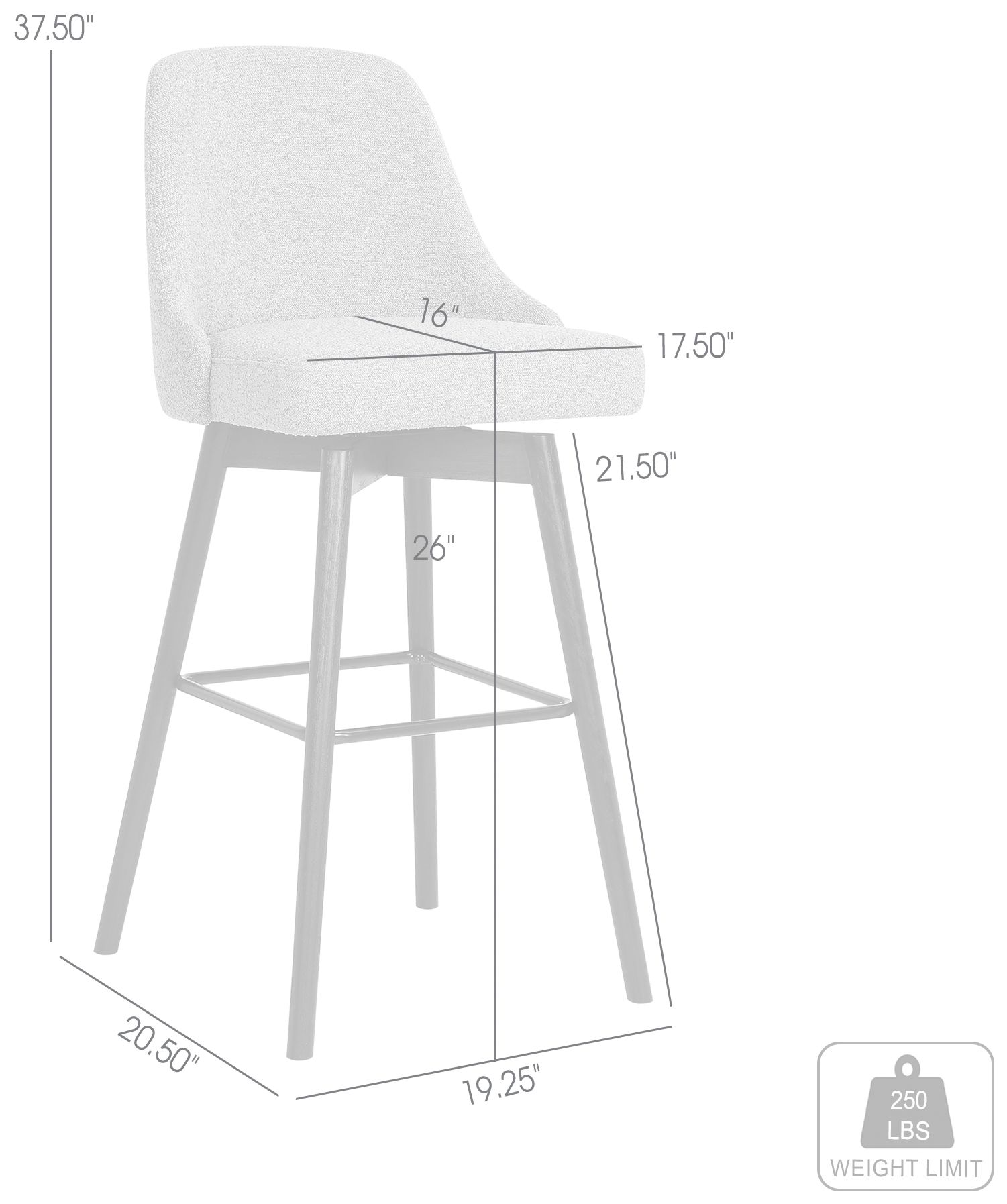Sicily 26 In. Swivel Counter Stool in Black Wood and Light Grey Fabric