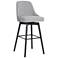 Sicily 30 In. Swivel Bar Stool in Black Wood and Light Grey Fabric