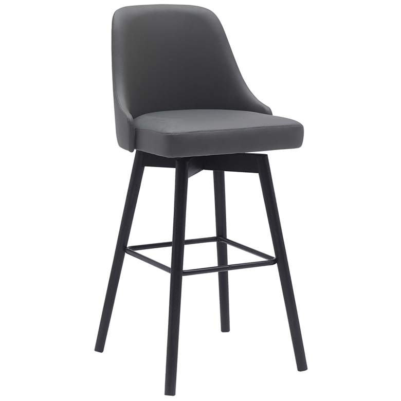 Image 1 Sicily 30 in. Swivel Barstool in Black Wood and Grey Faux Leather