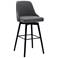 Sicily 30 in. Swivel Barstool in Black Wood and Grey Faux Leather