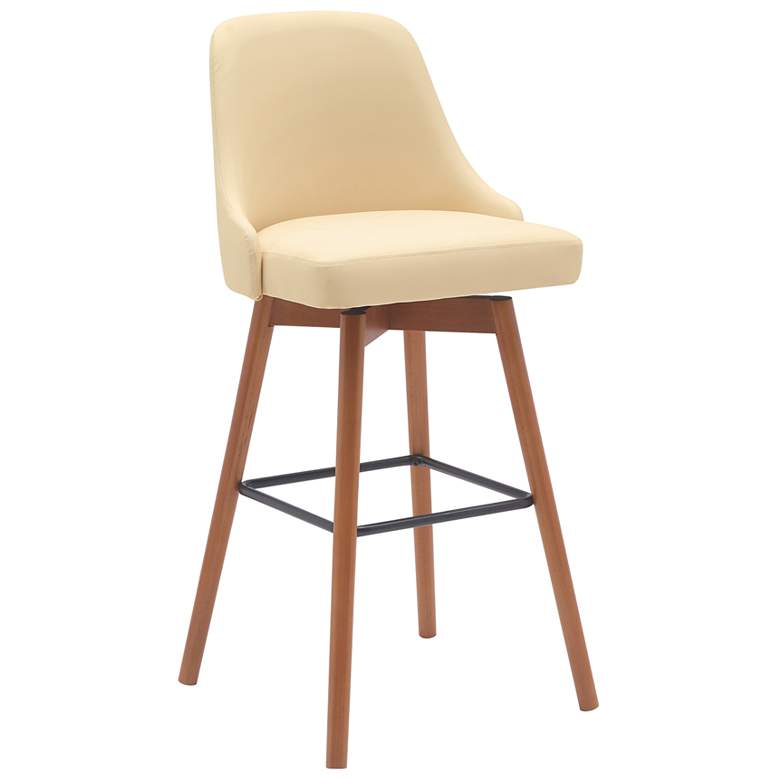 Image 1 Sicily 30 in. Swivel Barstool in Walnut Wood and Cream Faux Leather