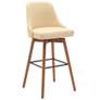 Sicily 30 in. Swivel Barstool in Walnut Wood and Cream Faux Leather