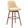 Sicily 30 in. Swivel Barstool in Walnut Wood and Cream Faux Leather