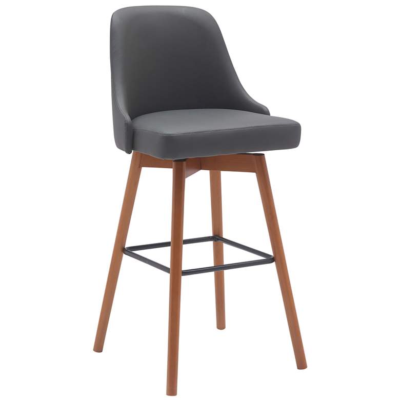 Image 1 Sicily 30 in. Swivel Barstool in Walnut Wood and Grey Faux Leather