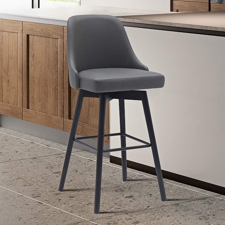 Image 1 Sicily 30" Gray Faux Leather Swivel Bar Stool