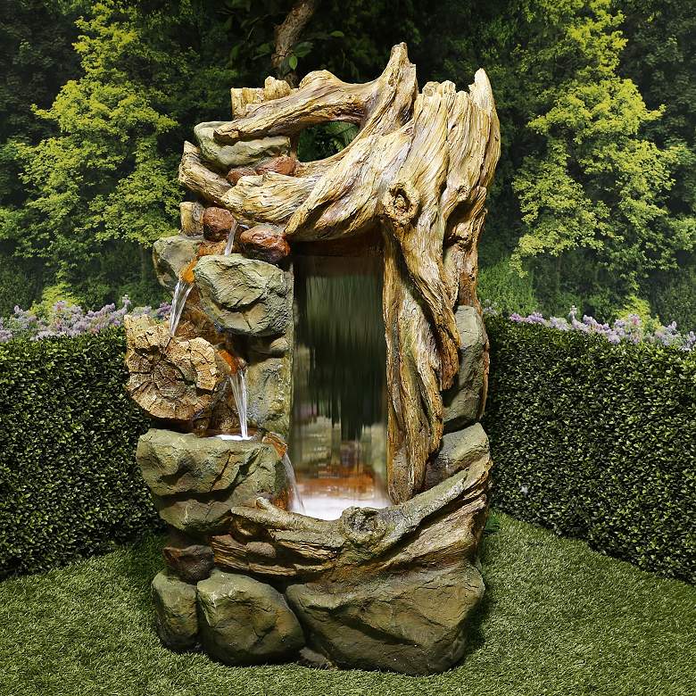Side Tiering 55&quot;H Rainforest Waterfall LED Floor Fountain