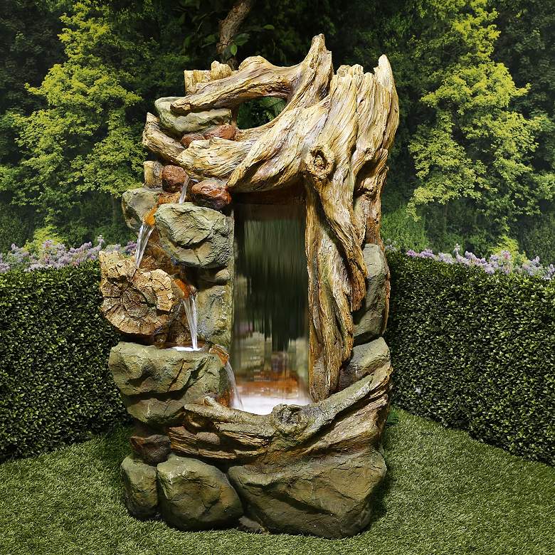 Image 1 Side Tiering 55"H Rainforest Waterfall LED Floor Fountain