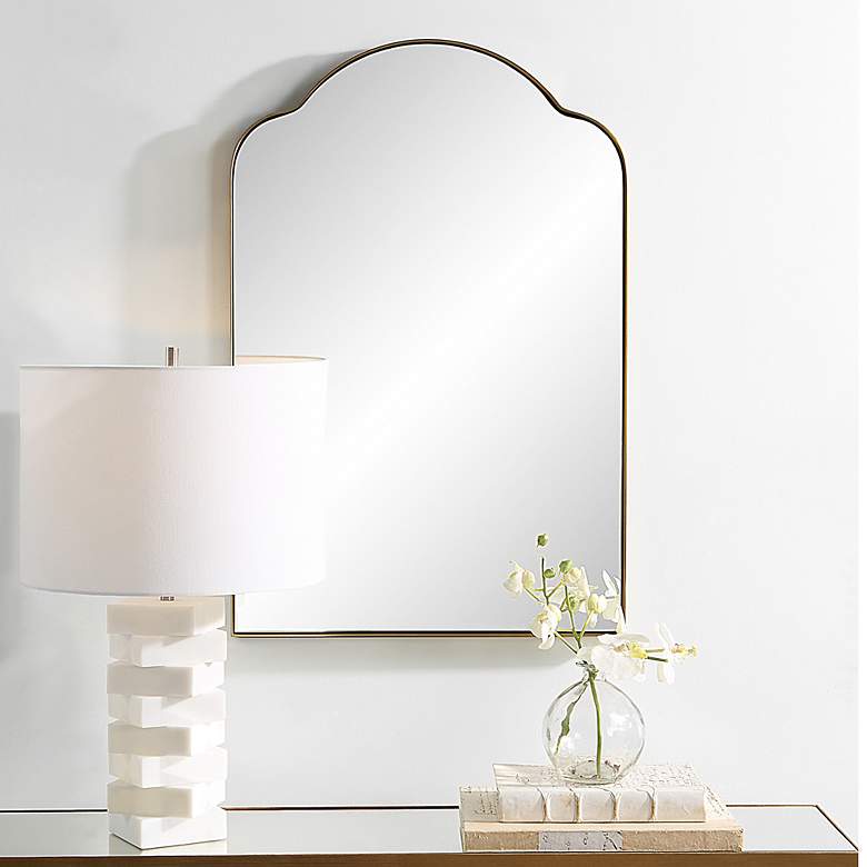 Image 2 Sidney Plated Brushed Brass 20" x 30" Arch Wall Mirror