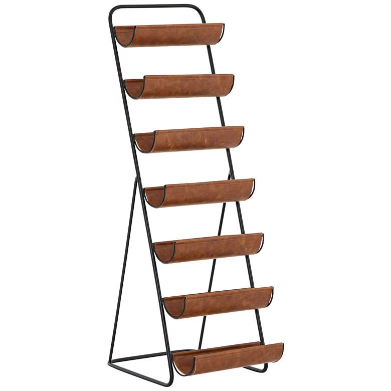 Image 1 Siena 14" Wide Matte Black and Chestnut 7-Bottle Wine Rack