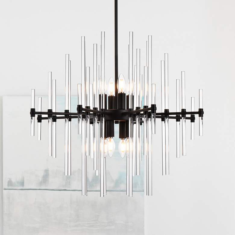 Image 1 Sienna 27" Wide Black and Clear Glass 8-Light Pendant