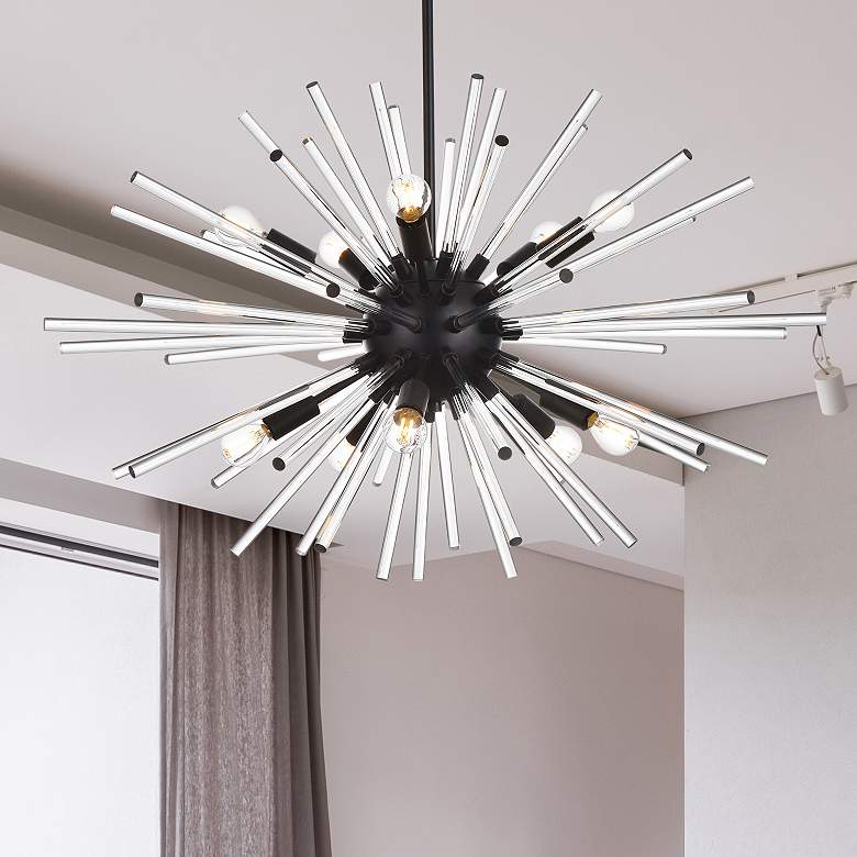 Image 2 Sienna 32"W Black and Clear Glass Sputnik 10-Light Pendant