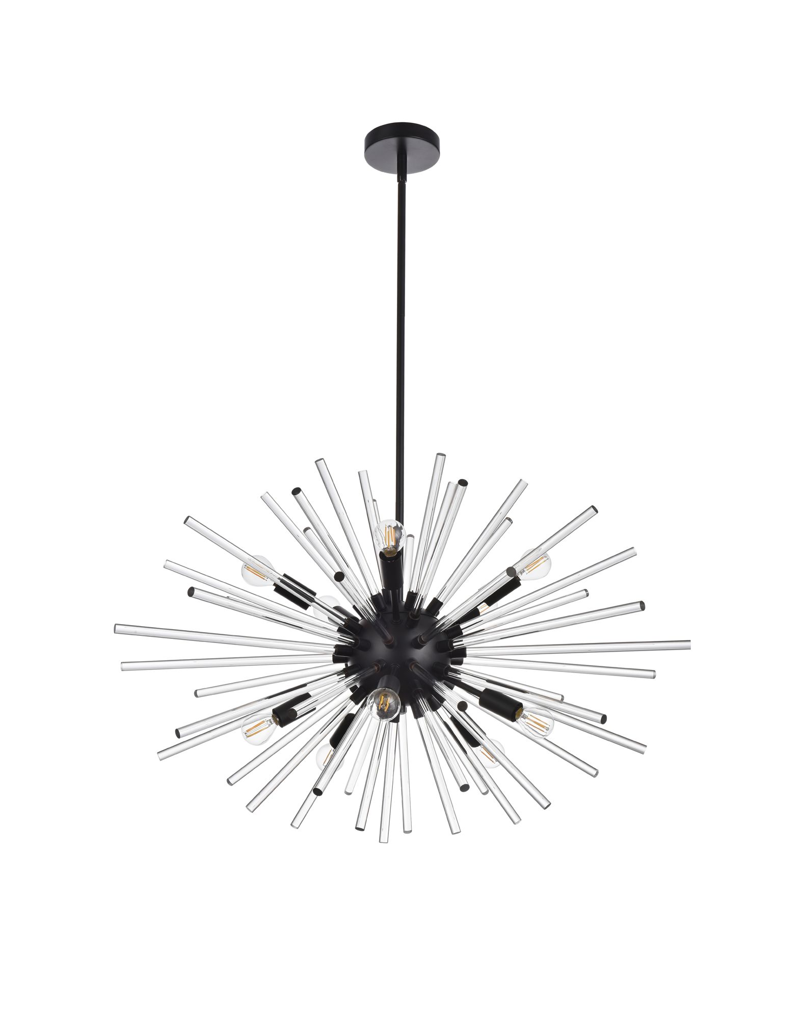 Sienna 32"W Black and Clear Glass Sputnik 10-Light Pendant in scene