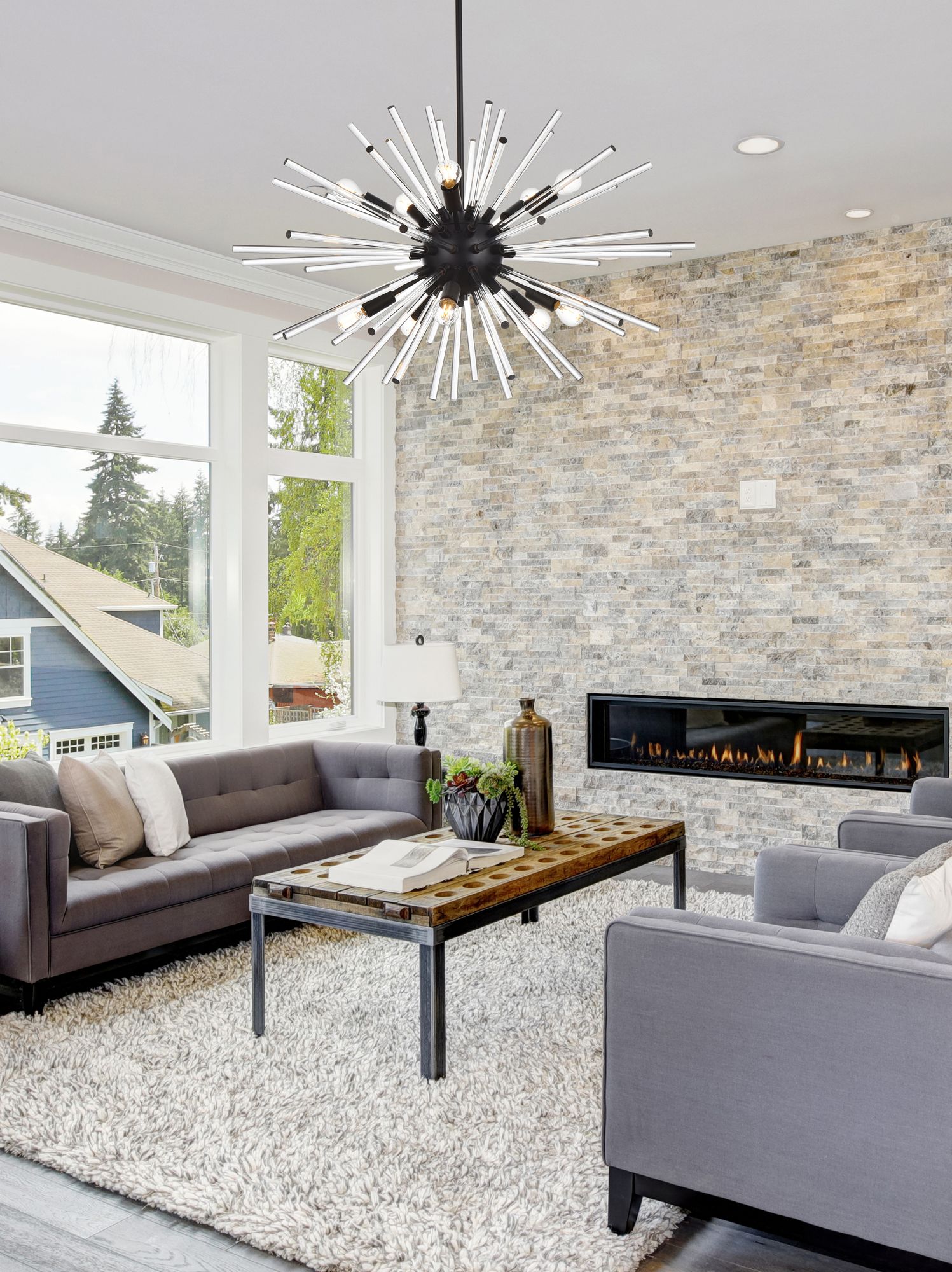 Image 3 Sienna 36" Crystal Rod Pendant In Black more views