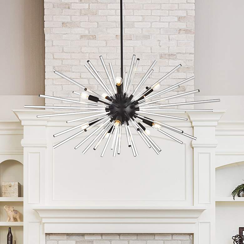 Image 2 Sienna 46"W Black Metal Clear Glass 10-Light Sputnik Pendant