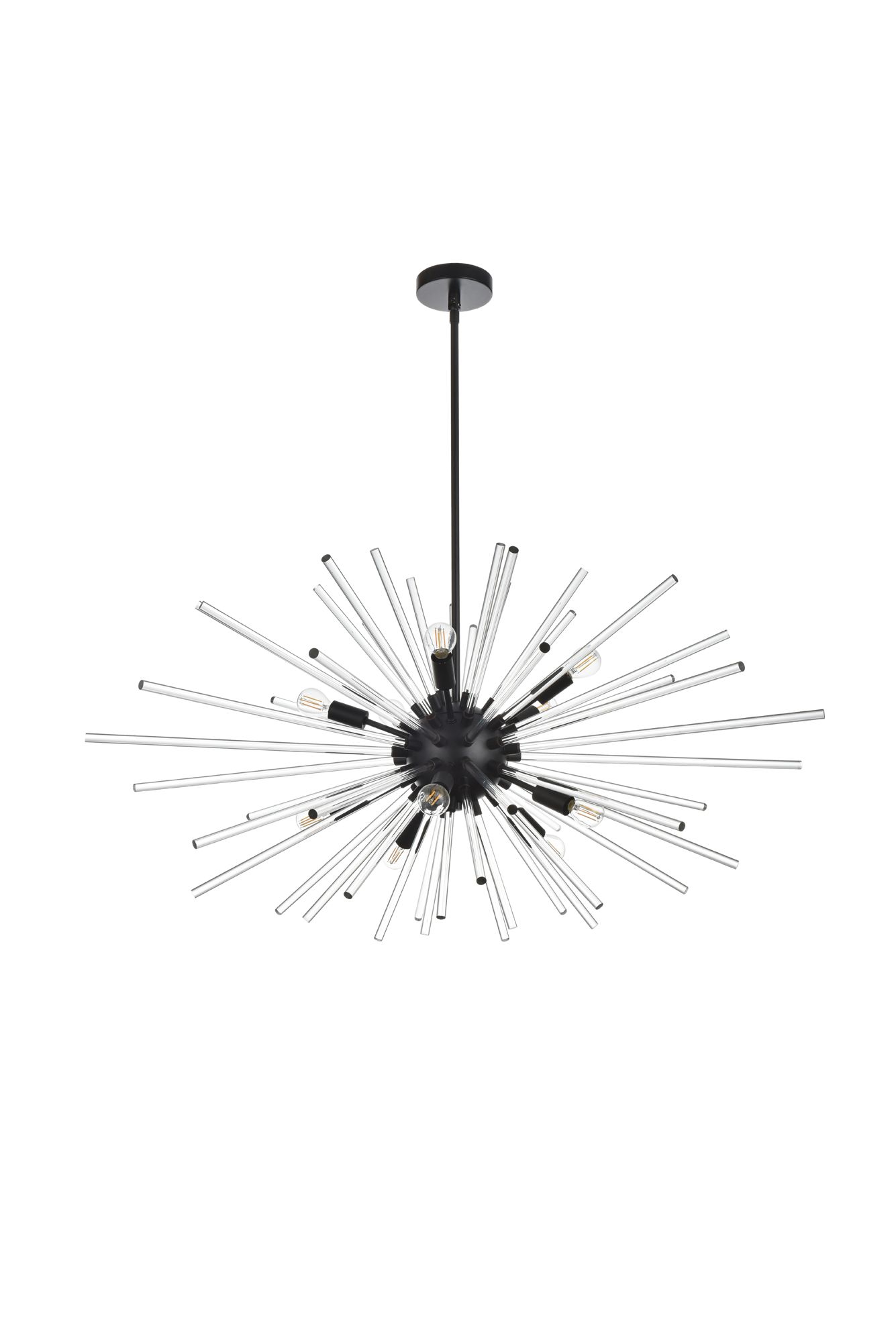 Sienna 46"W Black Metal Clear Glass 10-Light Sputnik Pendant in scene