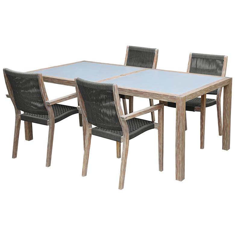 Image 1 Sienna and Madsen 5 Piece Outdoor Eucalyptus Dining Set with Teak Finish