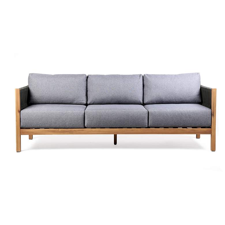 Image 1 Sienna Outdoor Eucalyptus Sofa in Teak Finish with Grey Cushions