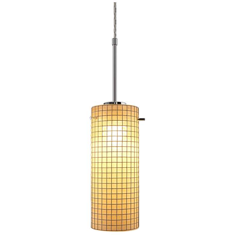 Image 1 Sierra 2 5 inch LED Chrome Pendant w/ Amber Glass with Wire Mesh Shade