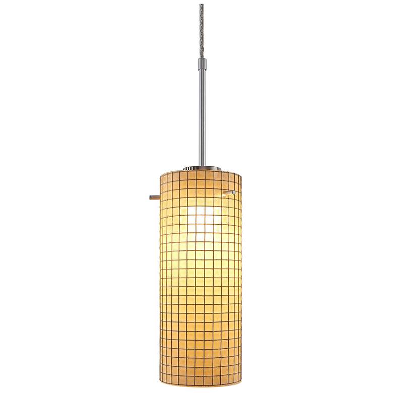 Image 1 Sierra 2 5 inch LED Matte Chrome Pendant w/ Amber Glass with Wire Mesh Sha
