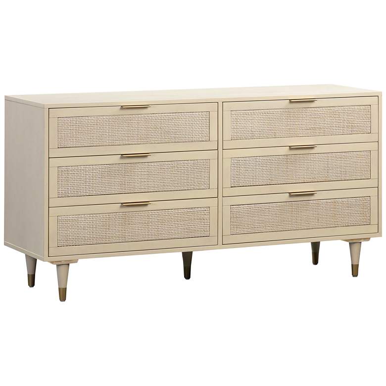 Image 2 Sierra 60" Wide Buttermilk Rubberwood and Iron 6-Drawer Dresser