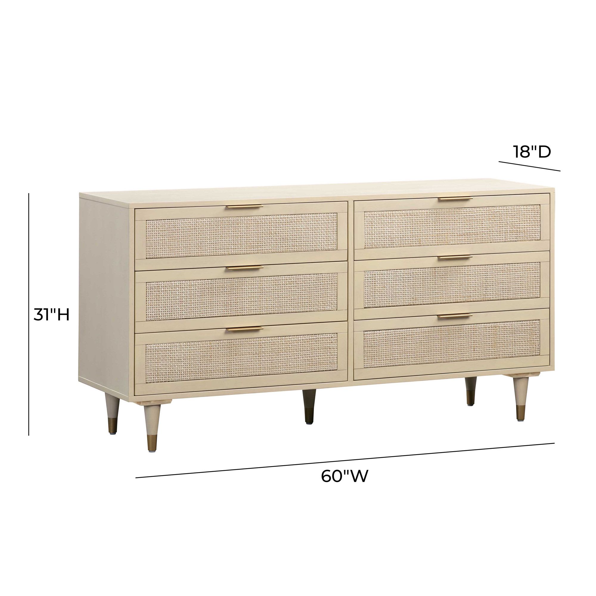 Sierra 60" Wide Buttermilk Rubberwood and Iron 6-Drawer Dresser