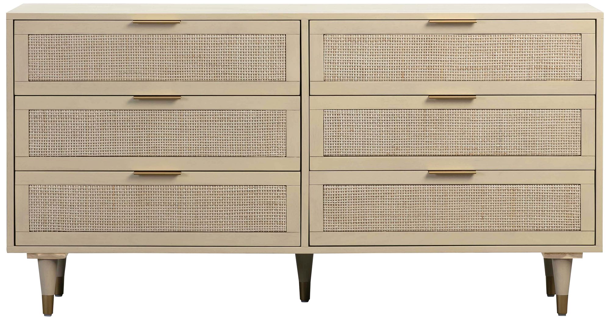 Sierra 60" Wide Buttermilk Rubberwood and Iron 6-Drawer Dresser