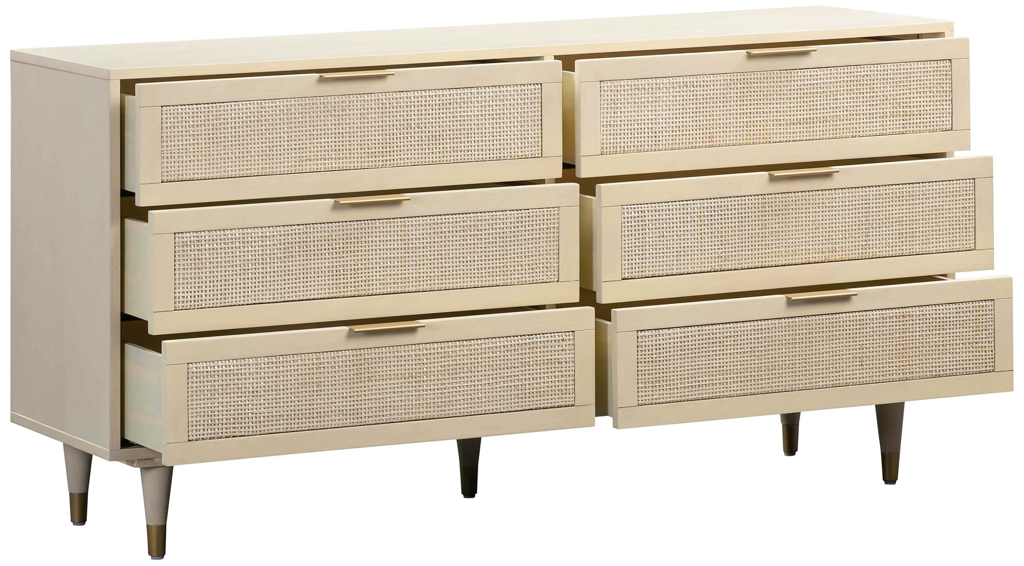 Sierra 60" Wide Buttermilk Rubberwood and Iron 6-Drawer Dresser