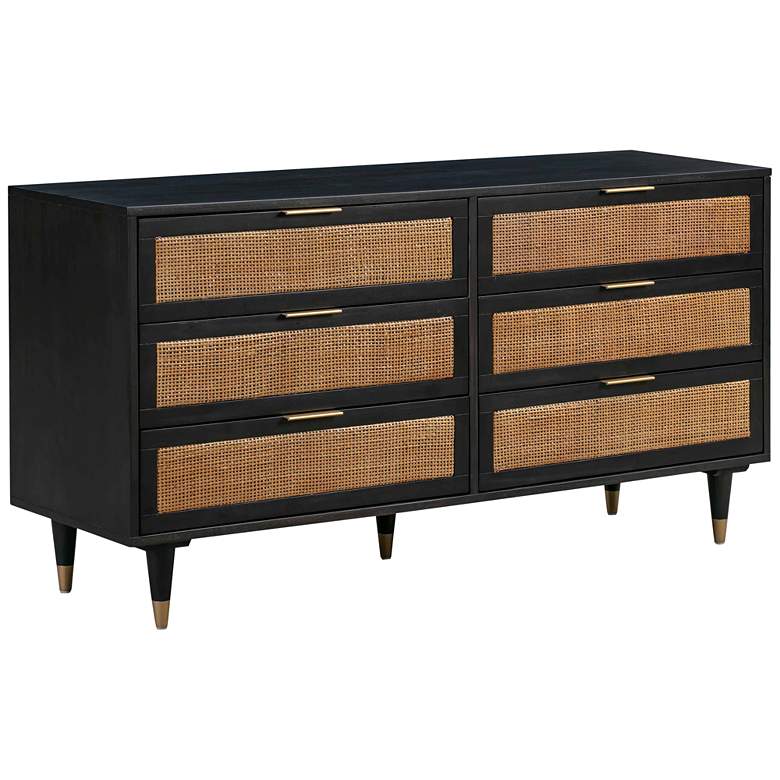 Image 2 Sierra 60 inch Wide Noir Acacia Wood and Iron 6-Drawer Dresser
