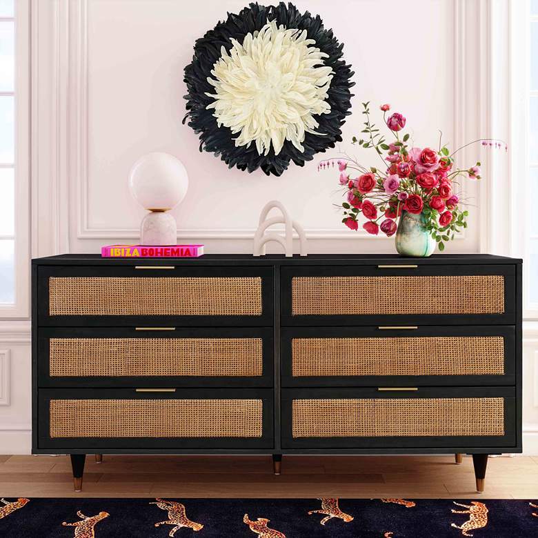 Image 1 Sierra 60 inch Wide Noir Acacia Wood and Iron 6-Drawer Dresser