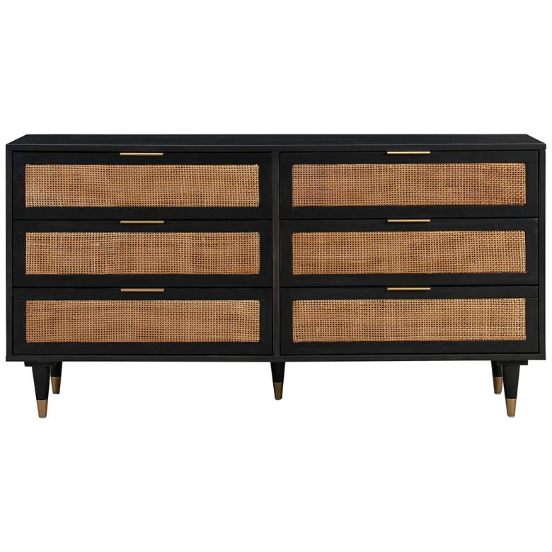 Image 7 Sierra 60" Wide Noir Acacia Wood and Iron 6-Drawer Dresser more views