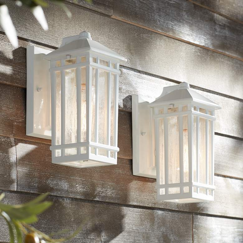 Image 1 Sierra Craftsman 10 inch High White Outdoor Wall Light Set of 2