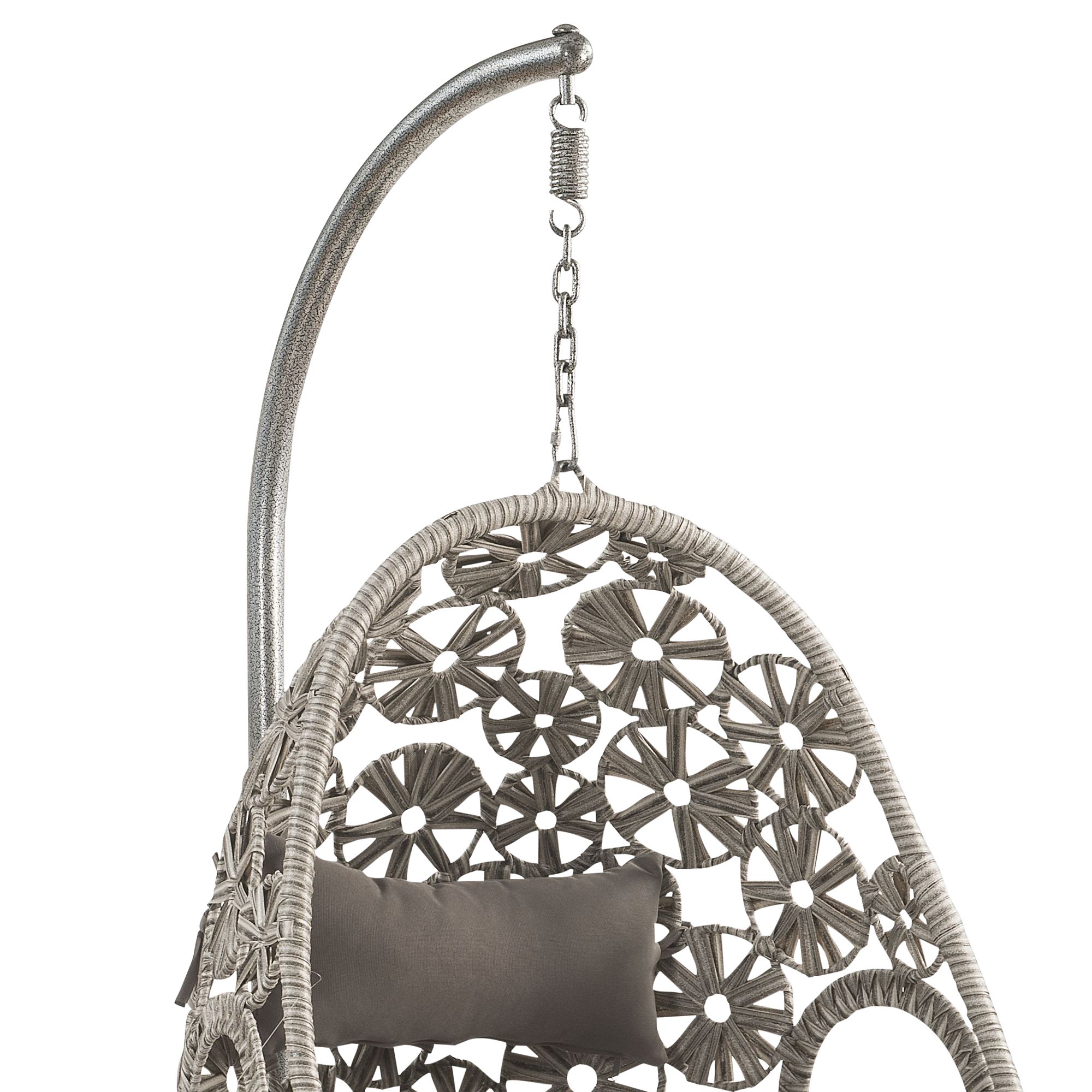 Image 3 Sigar Gray Fabric and Wicker Patio Hanging Chair with Stand more views