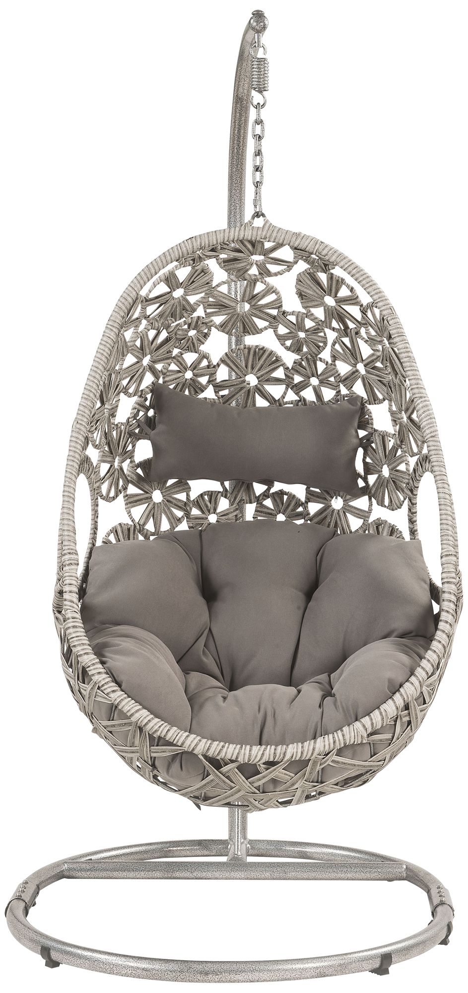 Image 5 Sigar Gray Fabric and Wicker Patio Hanging Chair with Stand more views