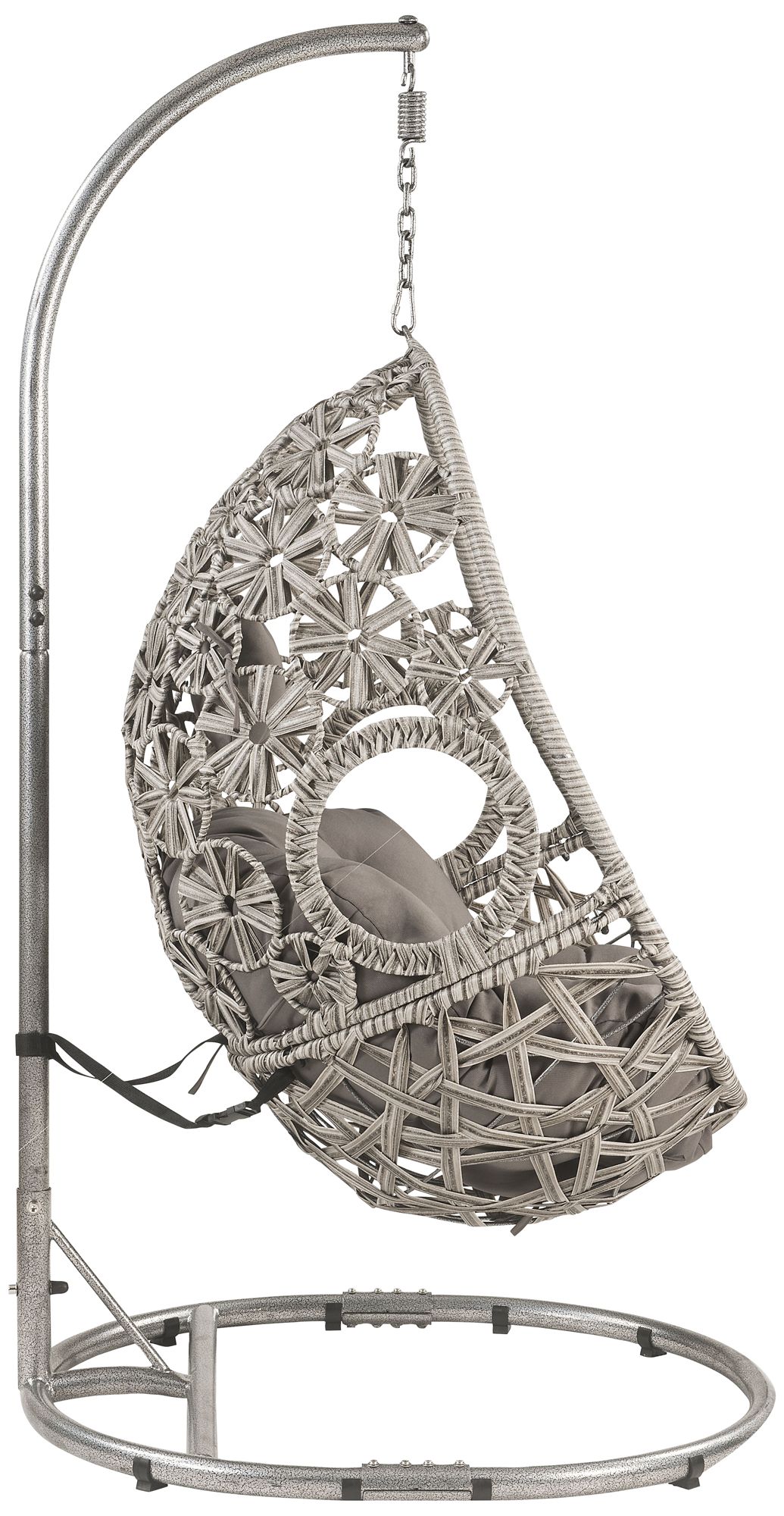 Image 6 Sigar Gray Fabric and Wicker Patio Hanging Chair with Stand more views