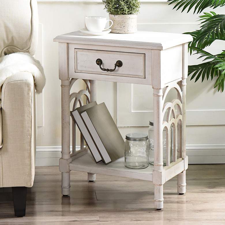 Image 1 Signature 28" Wide Distressed White 1-Drawer Side Table