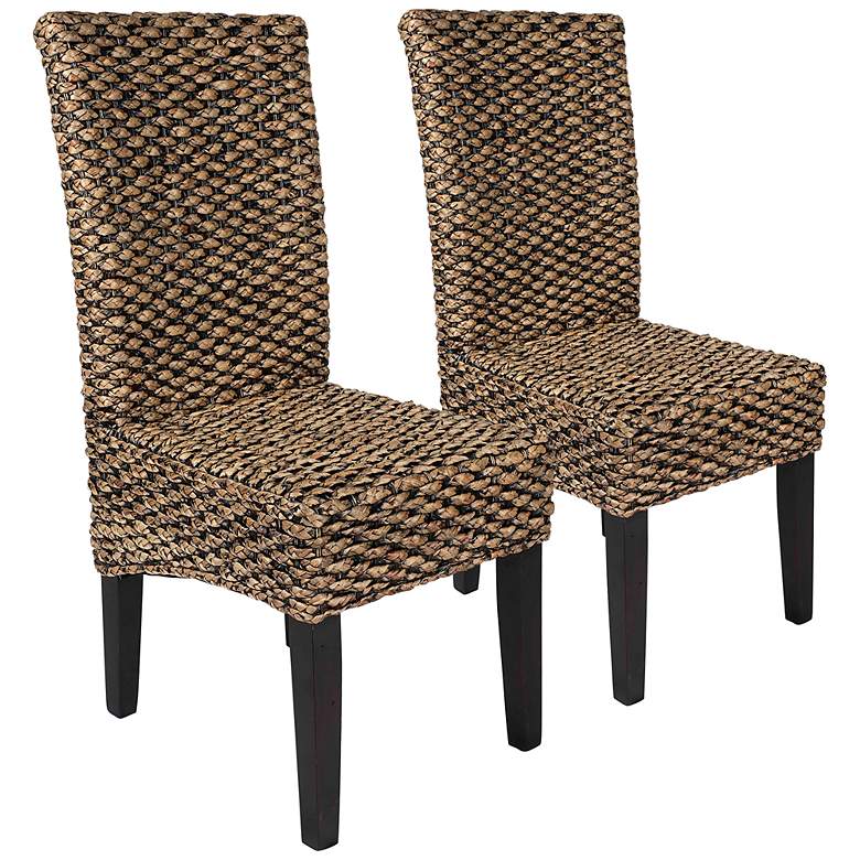 Image 1 Signature 39" High Solid Acacia Black Iron Chair Set of 2