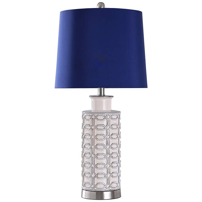 Image 2 Signature Cream Ceramic Table Lamp with Blue Shade