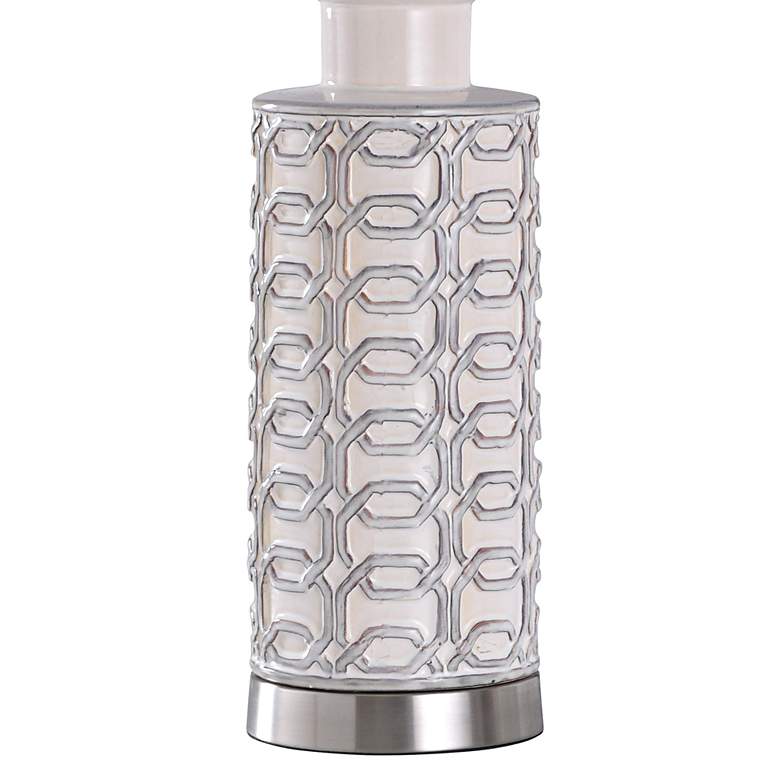 Image 4 Signature Cream Ceramic Table Lamp with Blue Shade more views