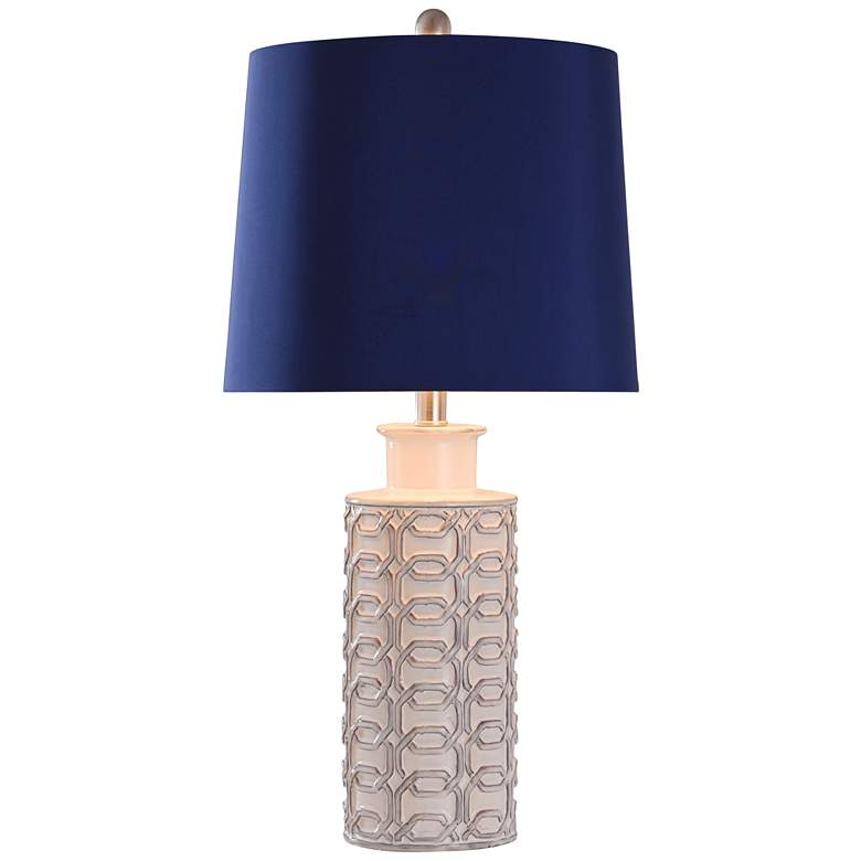 Image 5 Signature Cream Ceramic Table Lamp with Blue Shade more views