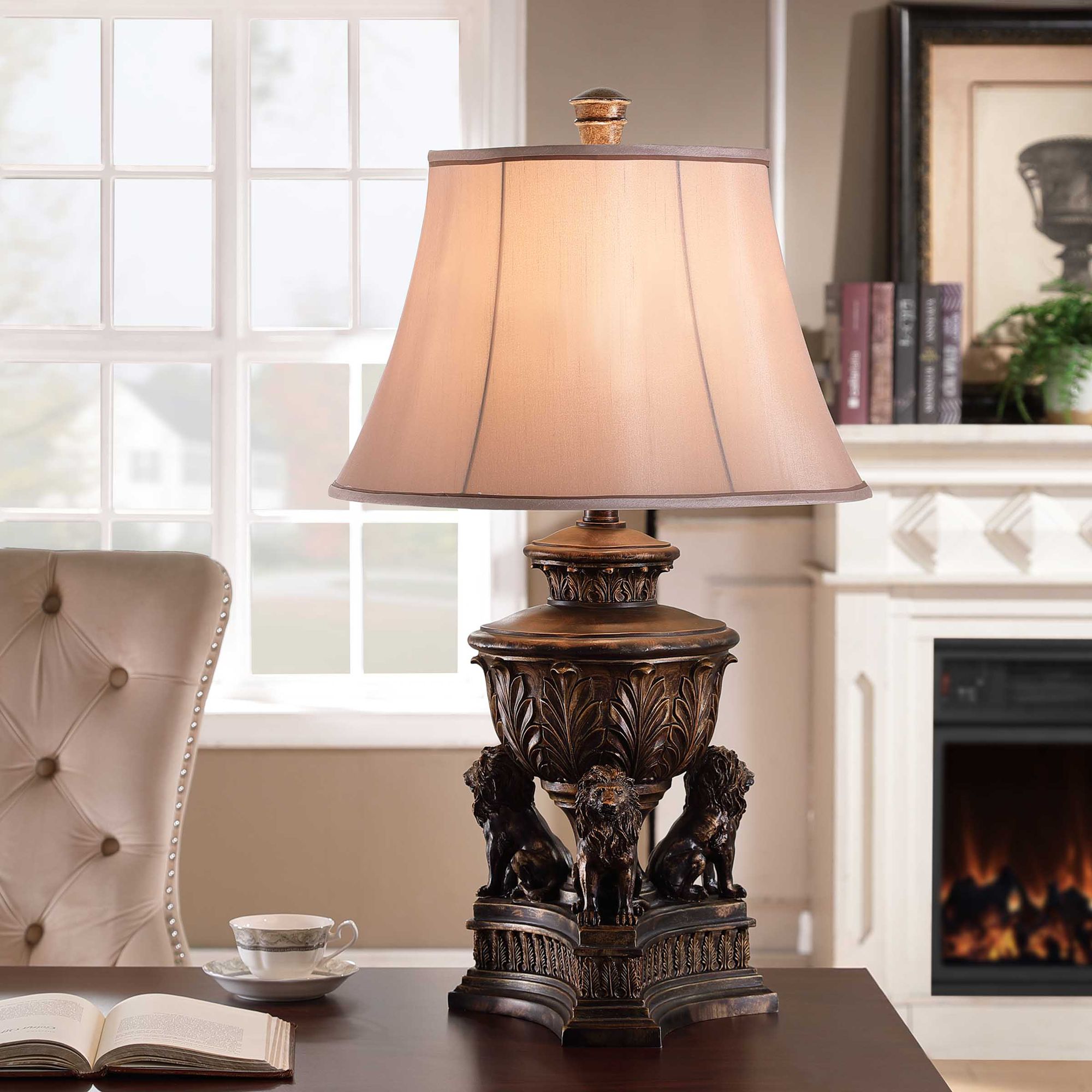 Signature Lions and Leaves 34" High Majestic Gold Pedestal Table Lamp