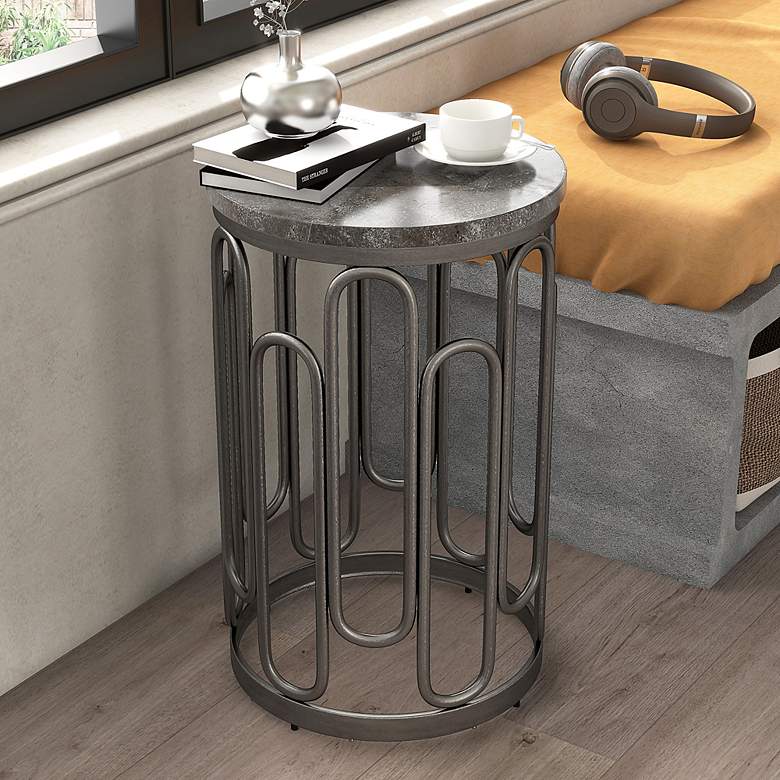 Image 1 Silas 13 1/4" Wide Black Metal Round Side Table