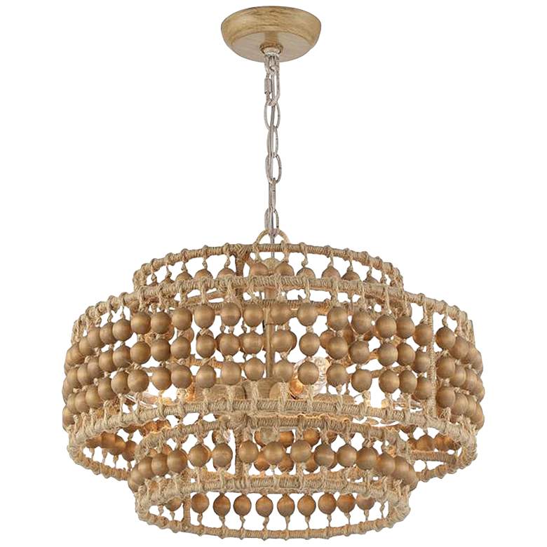 Image 2 Silas 16 inch Wide Sand Steel Wood Beads 4-Light Chandelier