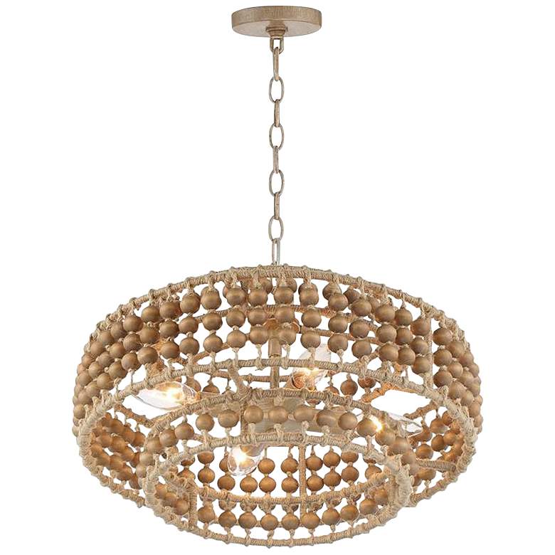 Image 5 Silas 16" Wide Sand Steel Wood Beads 4-Light Chandelier more views