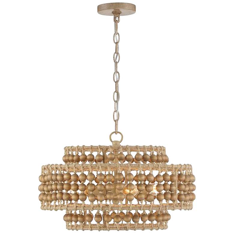 Image 6 Silas 16" Wide Sand Steel Wood Beads 4-Light Chandelier more views